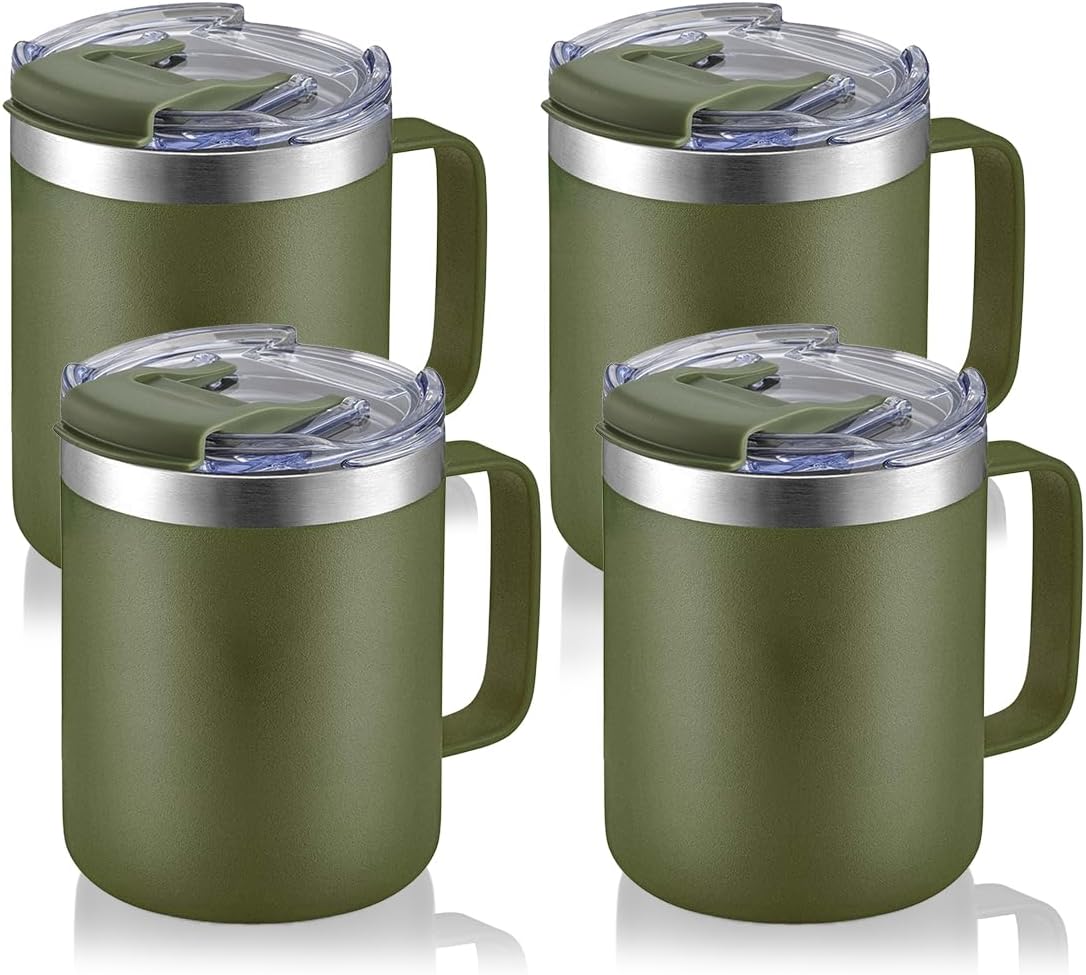 12oz Insulated Coffee Mug Cup with Handle, Stainless Steel Travel Coffee Mug with Flip Lid, Double Wall Vacuum Coffee Tumbler, Navy