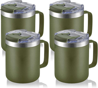 12oz Insulated Coffee Mug Cup with Handle, Stainless Steel Travel Coffee Mug with Flip Lid, Double Wall Vacuum Coffee Tumbler, Navy