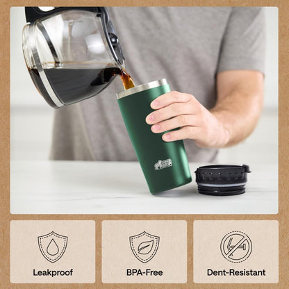 GORILLA GRIP 304 Stainless Steel Double Insulated Travel Coffee Mug, Leakproof Lid with Smooth Sip Top, Prevent Spills, Dent & Rust Resistant Reusable Tumbler Cup, Thermal Mugs for Drinks, 20oz, Black