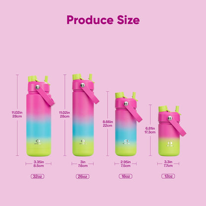ENCOOL Insulated Water Bottle with Straw Stainless Steel Water Bottle, Leak-Proof, BPA-Free, Double Wall Vacuum Keeps Cold for 24 Hours for Sports, Travel, School (26 oz, Cotton Candy) - Colors A