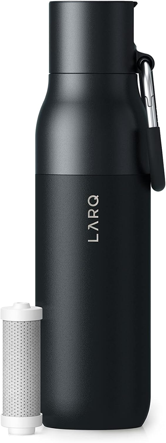 LARQ Bottle Filtered – Insulated Stainless Steel Water Bottle with Filter Straw, Removes Chlorine, PFAS Lead, BPA-Free Leak Proof Flip Top, 24h Cold for Travel Gym Office, 25 oz, Obsidian Black