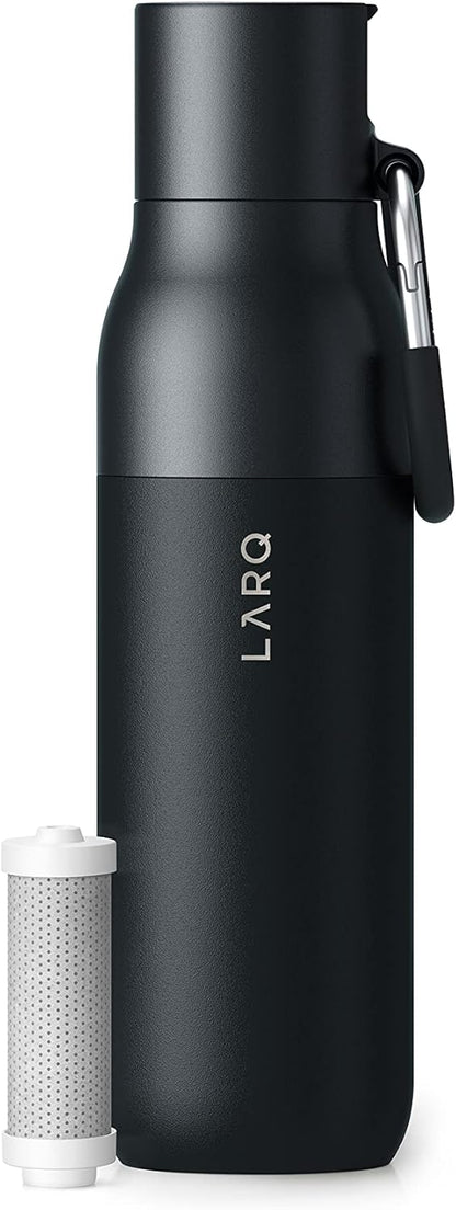 LARQ Bottle Filtered – Insulated Stainless Steel Water Bottle with Filter Straw, Removes Chlorine, PFAS Lead, BPA-Free Leak Proof Flip Top, 24h Cold for Travel Gym Office, 25 oz, Obsidian Black