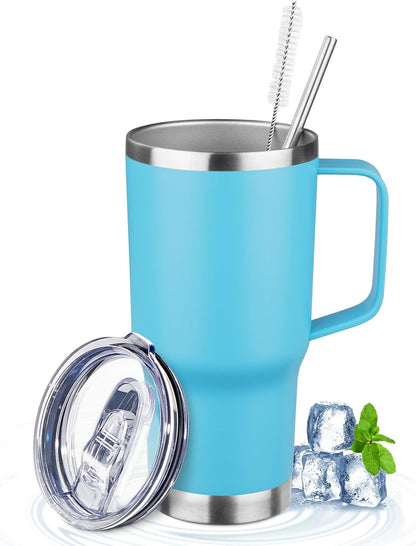 20oz Insulated Tumbler with Handle Stainless Steel Travel Coffee Mug with Lid and Straw Double Wall Vacuum Leak-proof Reusable Thermal Water Cup for Hot and Cold Drinks (Purple,1 Pack)