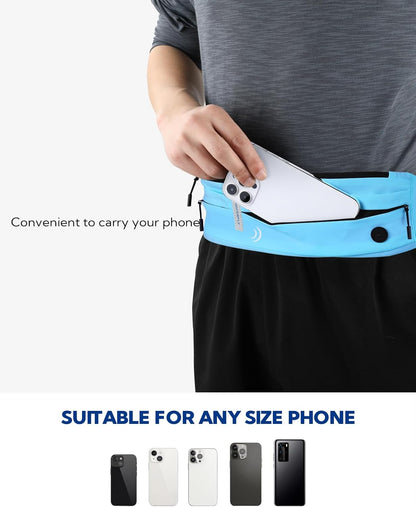 WATERFLY Running Belt Fanny Pack: Runner Marathon Jogging Waist Pack Sport Workout Exercise Fitness Phone Holder Belt for Men Women Jogger Slim Waist Bag Black