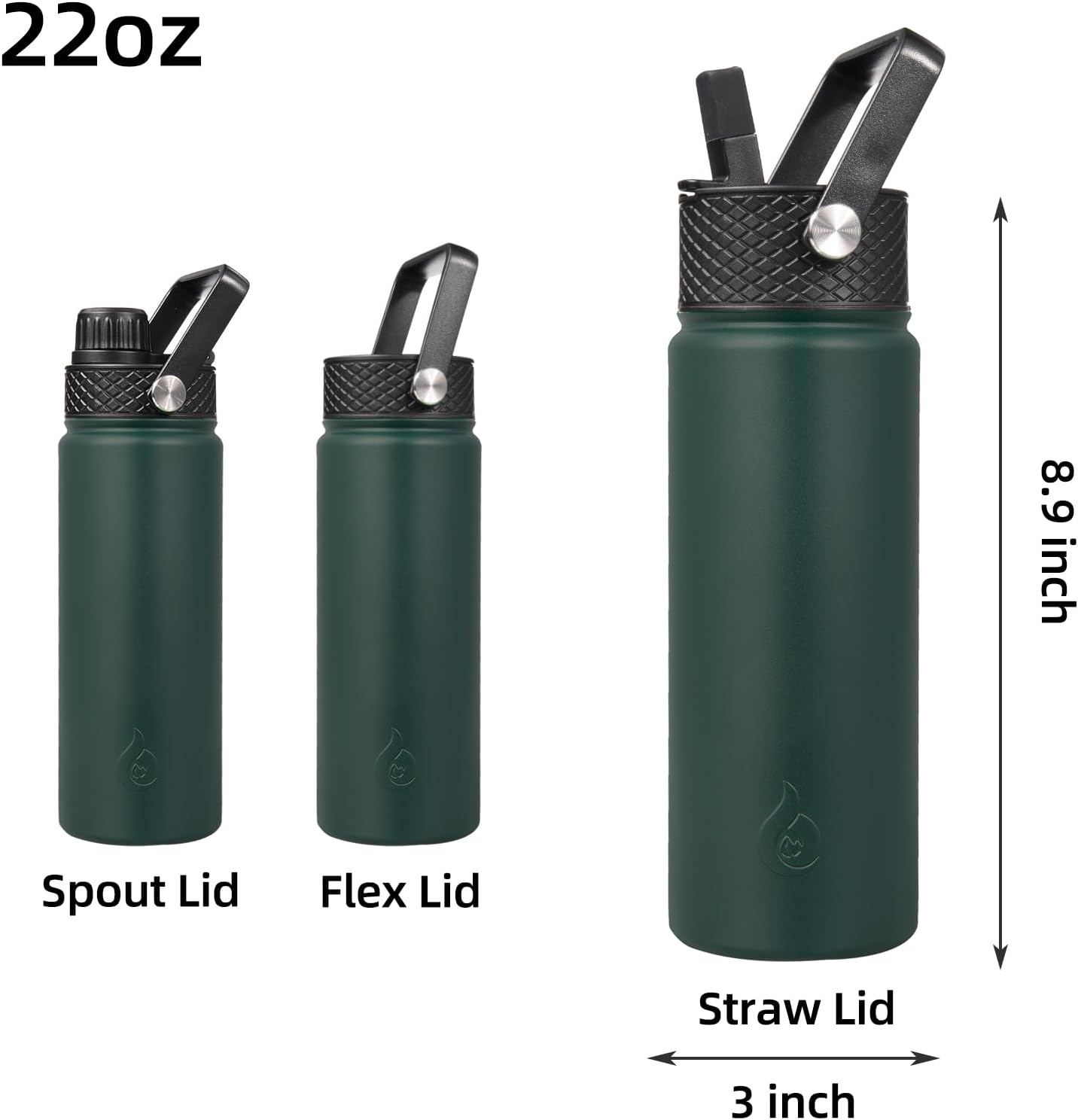 BJPKPK Insulated Water Bottles with Straw Lid, 40oz Stainless Steel Water Bottles with 3 Lids, BPA Free Leakproof Thermo, Tumblers, Cups for Sports, Gym- Midnight - Colors A