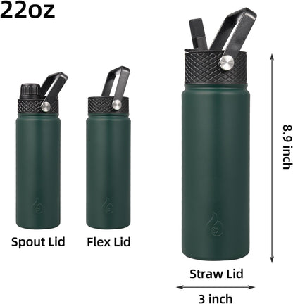 BJPKPK Insulated Water Bottles with Straw Lid, 40oz Stainless Steel Water Bottles with 3 Lids, BPA Free Leakproof Thermo, Tumblers, Cups for Sports, Gym- Midnight - Colors A