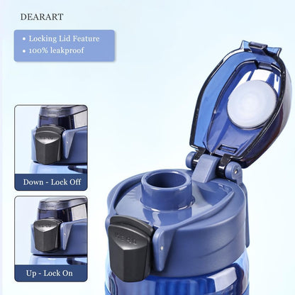 DEARART 24oz Water Bottles with Buckle, 100% Leakproof Anti Slip Silicone Bottle, No Straw Clear Bottle Easy Clean, Suit Sport Office School Travel Gym Yoga for Women Men, Dark Cyan