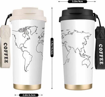 Premium 316 Stainless Steel Tumbler,Map BPA Free Insulated Travel Mug Leak Proof Lid & Straw for Commute, Road Trip, Daily Use (Black White, 18oz)