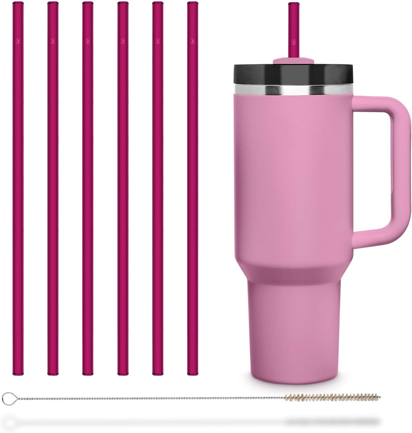 Halm Glass Straws - 6 Long 12 inch Bent Stanley Cup Replacement Drinking Straws + Plastic-Free Cleaning Brush - Perfect for Bottles & Quencher - Made in Germany - Dishwasher Safe - Eco-Friendly