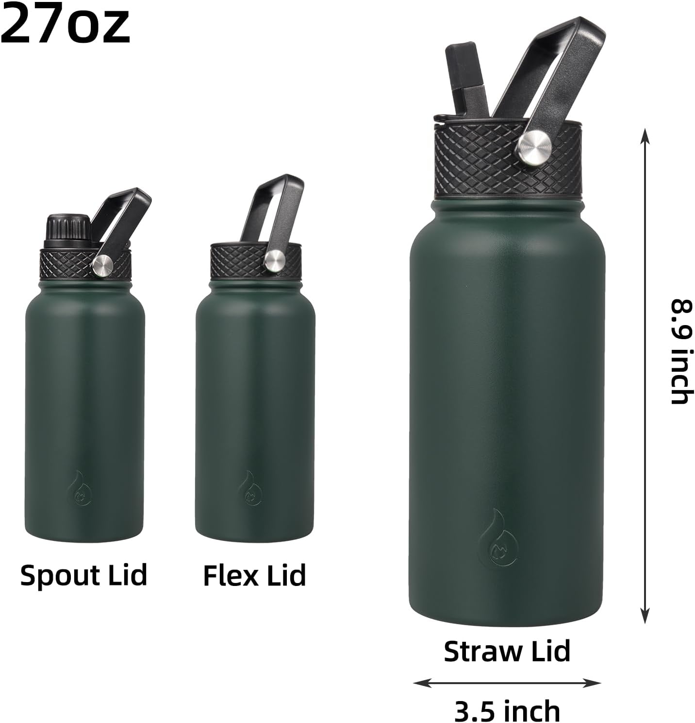 BJPKPK Insulated Water Bottles with Straw Lid, 40oz Stainless Steel Water Bottles with 3 Lids, BPA Free Leakproof Thermo, Tumblers, Cups for Sports, Gym- Midnight - Colors B