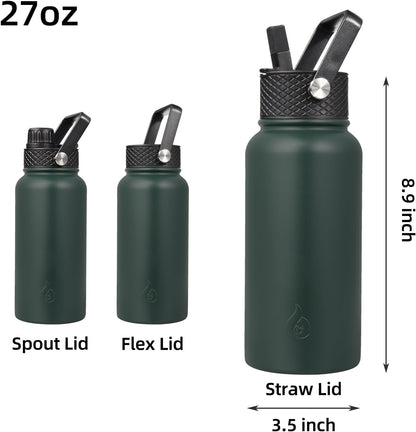 BJPKPK Insulated Water Bottles with Straw Lid, 40oz Stainless Steel Water Bottles with 3 Lids, BPA Free Leakproof Thermo, Tumblers, Cups for Sports, Gym- Midnight - Colors B