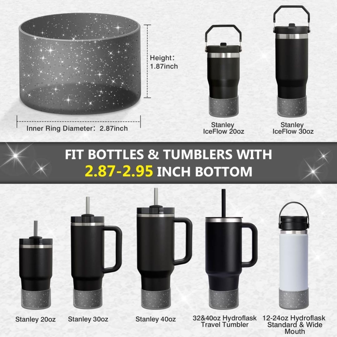 WUQID Protective Bling Silicone Boot Sleeve, Compatible with Stanley Tumbler 20-40oz & Hydro Flask Bottle 12oz-24oz, Glitter Reduces Dents Sleeve Cover for More Bottles/Tumblers Bottom of 2.83-2.95in