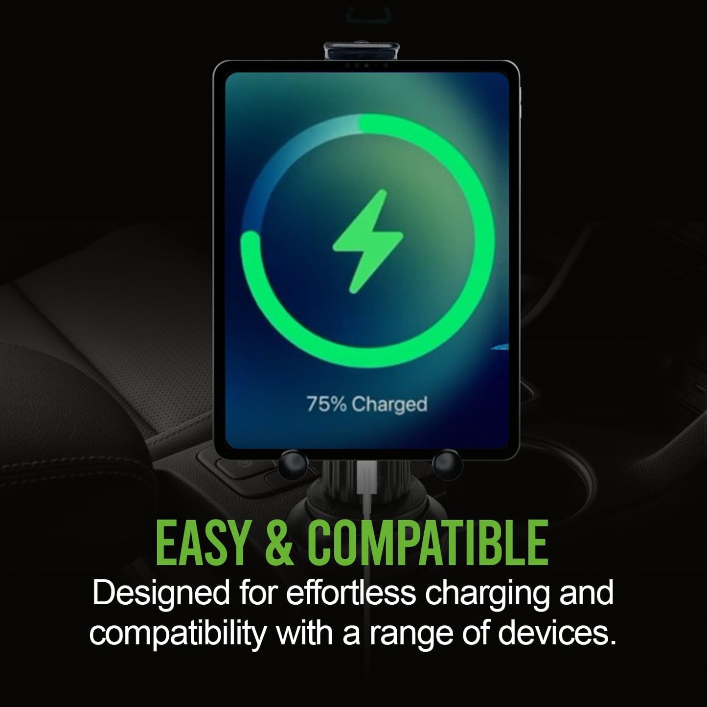 Cellet Cup Holder Tray for Car with Phone Mount – Expandable Base, 360° Rotation Food & Drink Tray with Non-Slip Surface, Adjustable Arm for Eating in Vehicle – Fits Most Standard Car Cup Holders