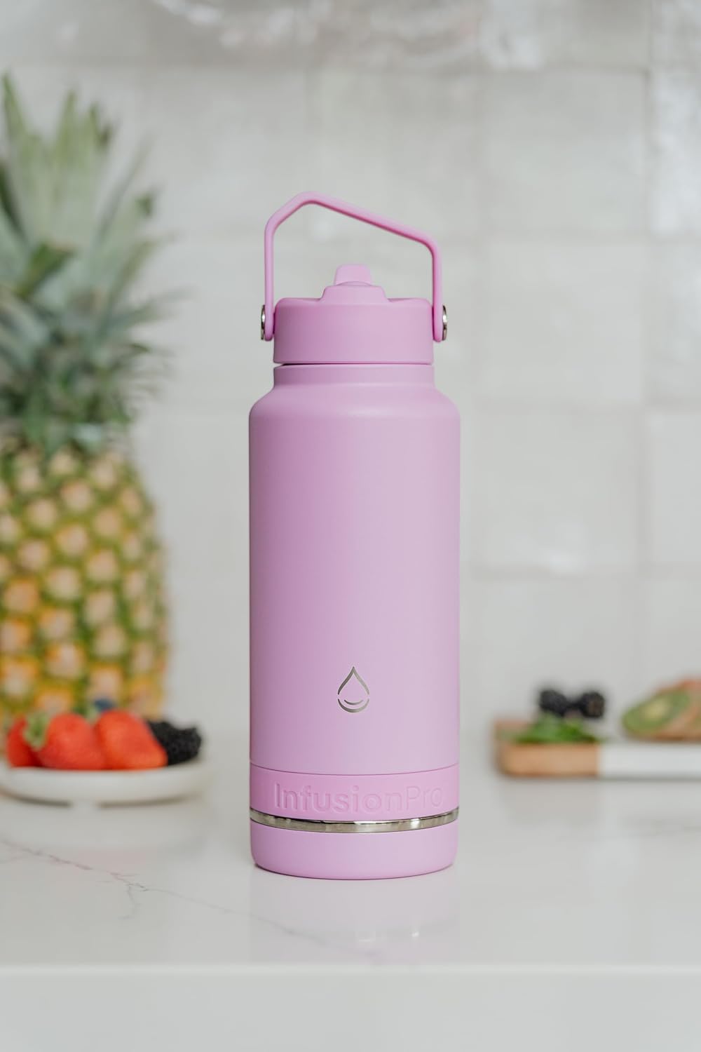 Infusion Pro Fruit Infuser Water Bottle with Straw Lid (32 oz) Stainless Steel Vacuum Insulated : 50 Recipe Fruit Infusion eBook : More Flavor : Easy Cleaning : Great Gift