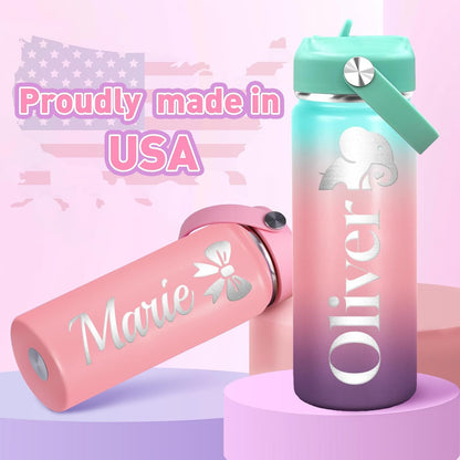 Made in USA, Custom 18oz Flip Straw Lid Tumbler, Personalized Kids Water Bottle with Engraved Name for School, Back to School Gifts for Boys and Girls, Personalized Birthday Gifts for Kids
