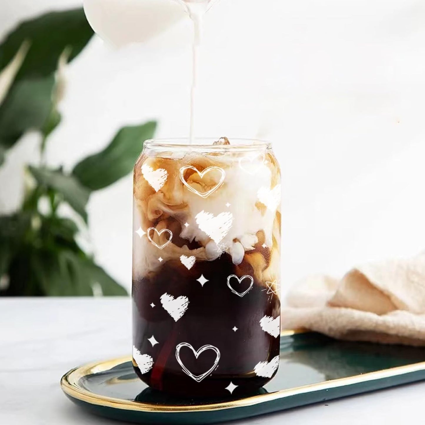 Glass Cups with Lids and Straws 1Pack,Glass Coffee Cups,Glass Cup with Lid for Iced Coffee,Smoothie,Cocktail,Beer,Whiskey,Soda,Matcha,16 Oz Glass Cup with Bamboo Lid,1 Brush