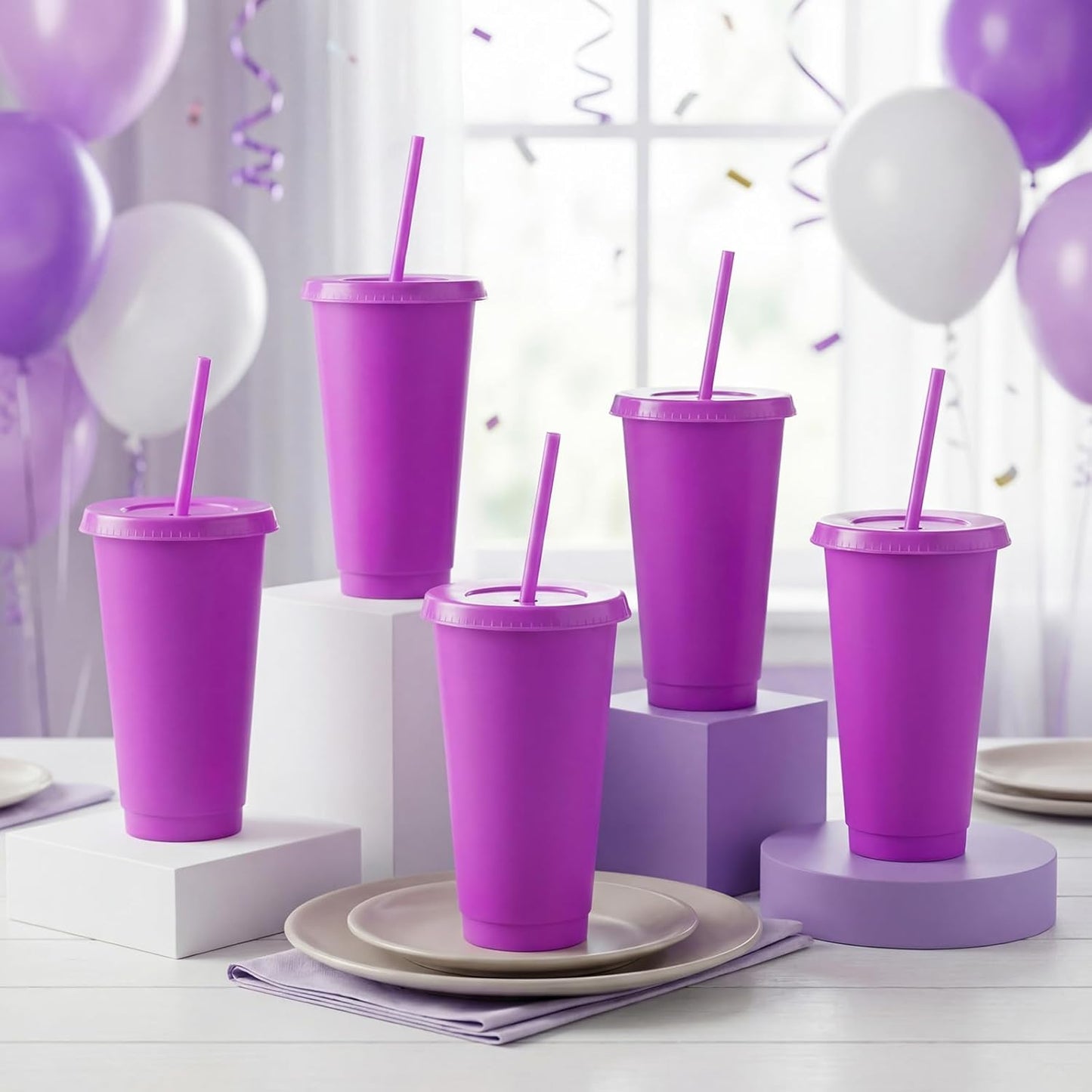 Honeydak 15 Pack Tumbler with Straw and Lid Bulk Cups for Gifts Water Bottle Iced Coffee Travel Mug Cup Reusable Plastic Tumblers for Party Birthdays 24-27 oz (Solid Color)
