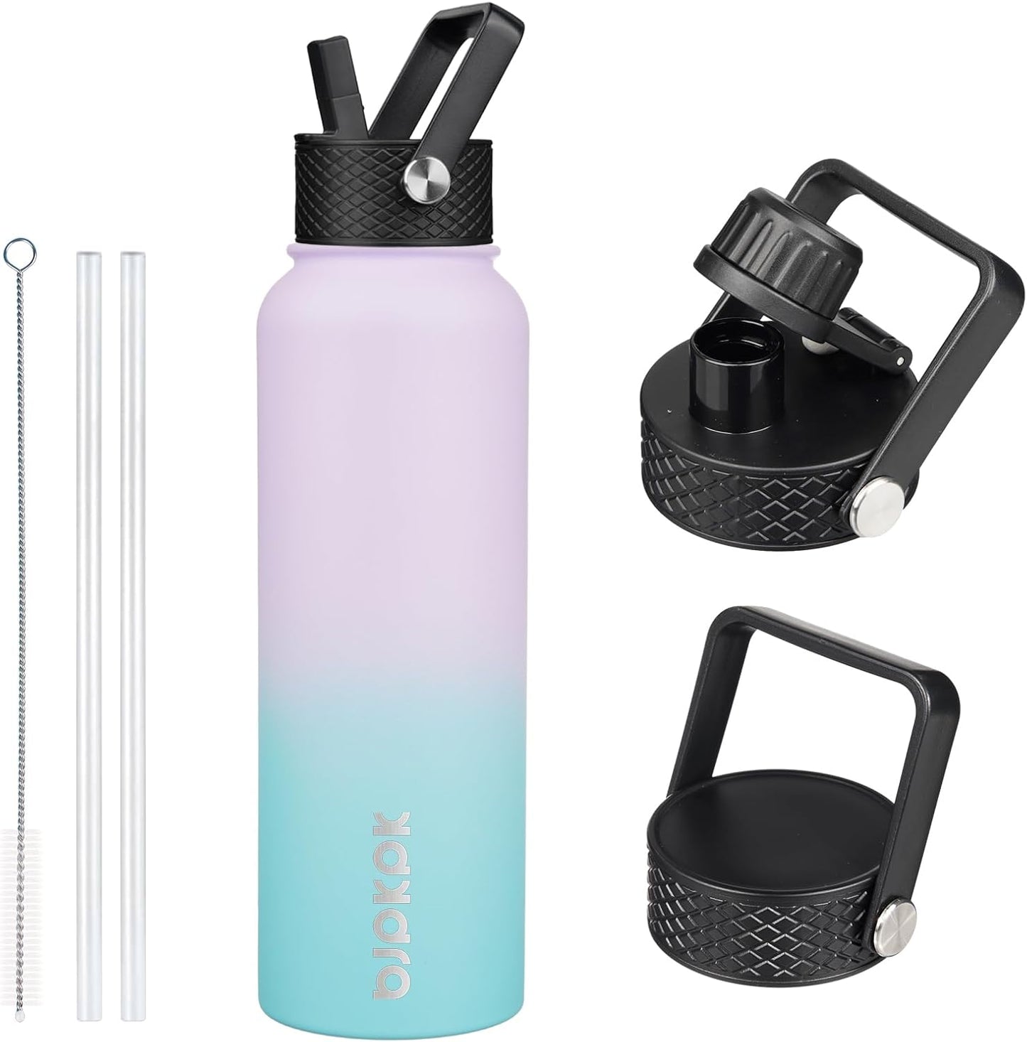 BJPKPK Insulated Water Bottles with Straw Lid, 40oz Stainless Steel Water Bottles with 3 Lids, BPA Free Leakproof Thermo, Tumblers, Cups for Sports, Gym- Midnight - Colors B