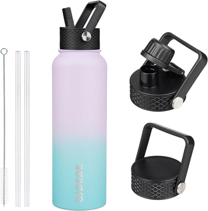 BJPKPK Insulated Water Bottles with Straw Lid, 40oz Stainless Steel Water Bottles with 3 Lids, BPA Free Leakproof Thermo, Tumblers, Cups for Sports, Gym- Midnight - Colors B