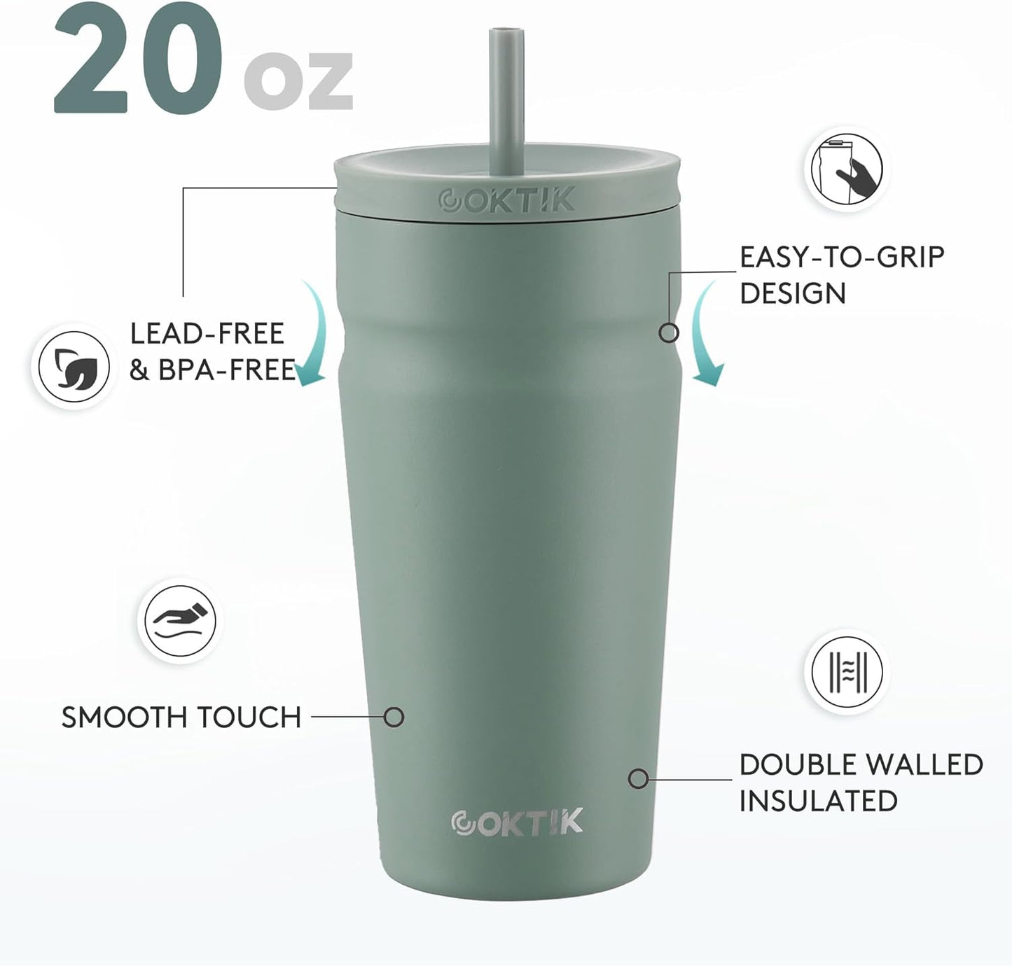 COKTIK 24oz Insulated Tumbler with Lid and Straw Iced Coffee Cup Reusable Stainless Steel Travel Mug Water Bottle Cupholder Friendly for Women Men Her Him (Blush)