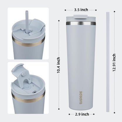 BJPKPK 4 Pack Tumbler with Lid and Straw,30oz Insulated Tumblers Bulk Reusable Travel Coffee Mug, Dishwasher Safe Double Wall Vacuum Insulated Cup Gift for Men Women,Light Blue Leopard