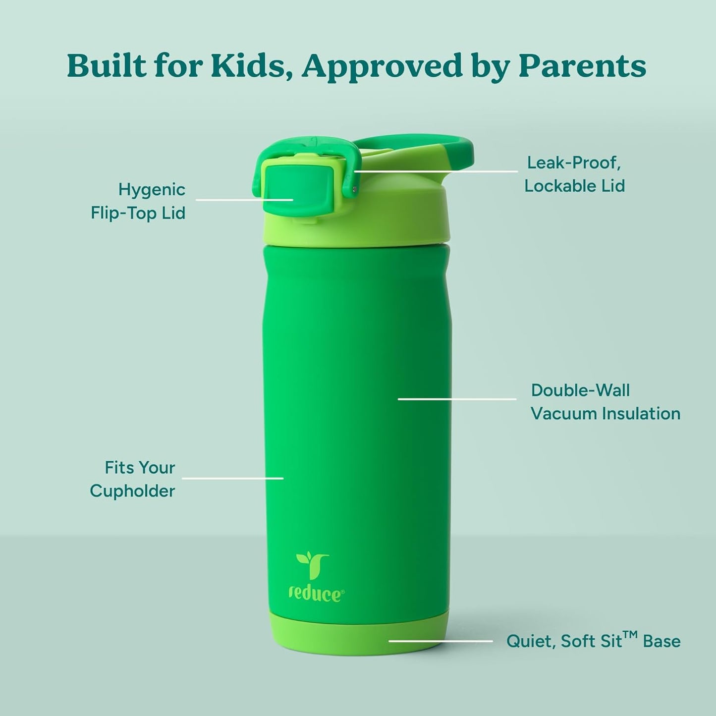 Reduce Hydrate Pro Kids 14oz Stainless Steel Insulated Water Bottle w/Straw – Spill Proof Tumbler for Kids – 30 Hour Cold Retention – Dishwasher Safe Leak-Proof Design - Abstract Flowers