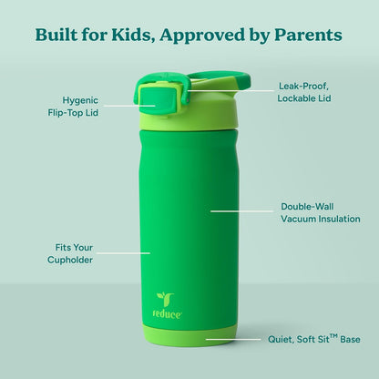 Reduce Hydrate Pro Kids 14oz Stainless Steel Insulated Water Bottle w/Straw – Spill Proof Tumbler for Kids – 30 Hour Cold Retention – Dishwasher Safe Leak-Proof Design - Abstract Flowers