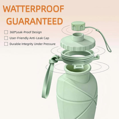 Collapsible Water Bottle 20oz (600ml), BPA-Free Silicone Foldable Portable Lightweight Reusable Water Bottle with Leak-Proof Lid & Lanyard for Outdoor Travel Cycling Gym & Camping (Green)