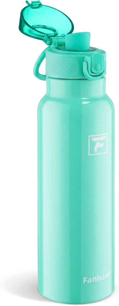 Fanhaw 24 oz Insulated Water Bottle with Soft Silicone Spout Lid, Leakproof Stainless Steel Vacuum Bottle for School, Sports& Daily Use, Kids, Teens& Adults, Back to School Essentials (Pink)