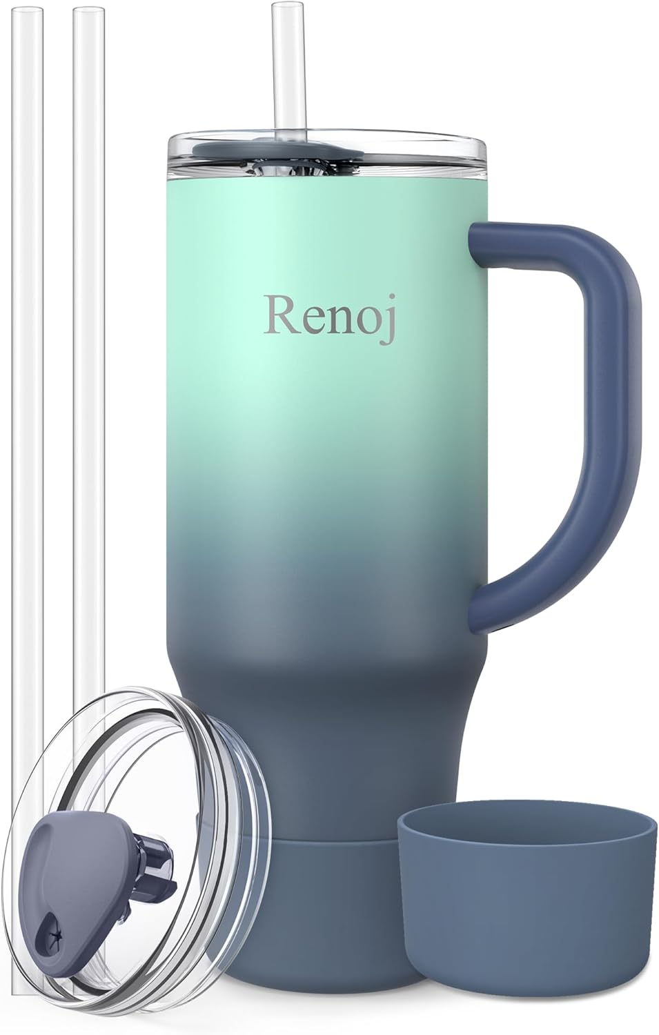 Renoj Insulated Mug 100% Leak Proof Insulated Water Bottle for Iced Coffee & Hot Drinks - Fits Car Cup Holder, Ideal Gift, 2 Straws & Silicone Boot - SnapShift Pink 32 oz