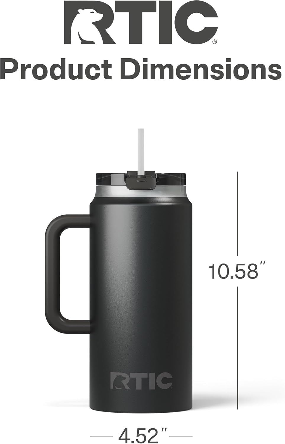 RTIC 64oz Road Trip Tumbler with Handle, Lid and Straw, Ceramic Lined, Insulated, Stainless Steel, Double Wall Vacuum-Insulation, Travel Cup, Cool Grey