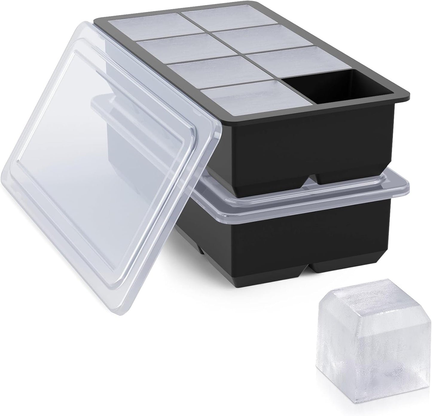 Bangp Large Ice Cube Tray for Whiskey,2 Pack Stackable Big Ice Cube Molds Make 16 Big Whiskey Ice Cubes,Easy Release Square Ice Cube Maker for Cocktails,Whiskey,Soups and Frozen Treats