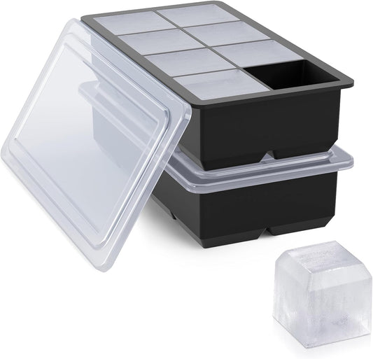 Bangp Large Ice Cube Tray for Whiskey,2 Pack Stackable Big Ice Cube Molds Make 16 Big Whiskey Ice Cubes,Easy Release Square Ice Cube Maker for Cocktails,Whiskey,Soups and Frozen Treats