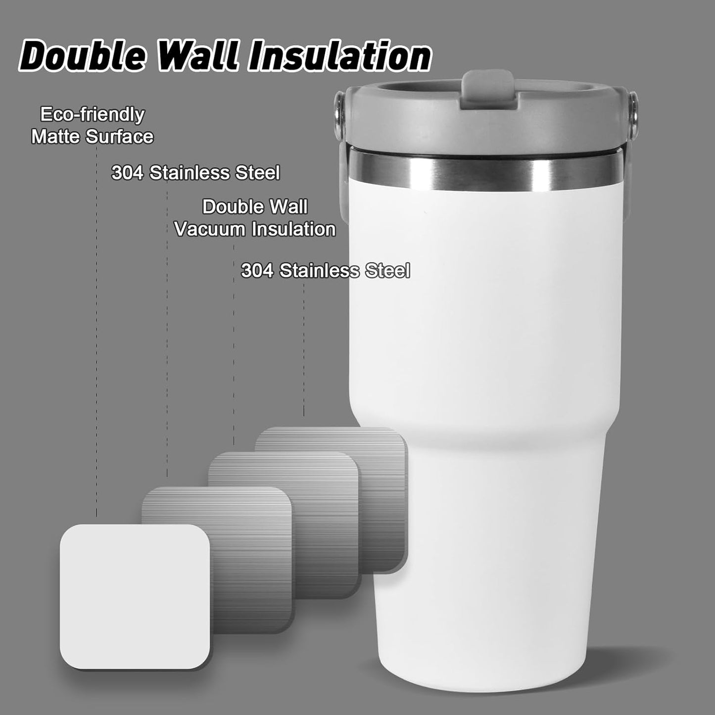 30 oz Tumbler with Handle and Straw Lid, Double Walled Vacuum Insulated Water Bottle Leakproof Tumbler Travel Coffee Mug Thermal Cup, Cupholder Friendly for Office, Home, Sport, Pink