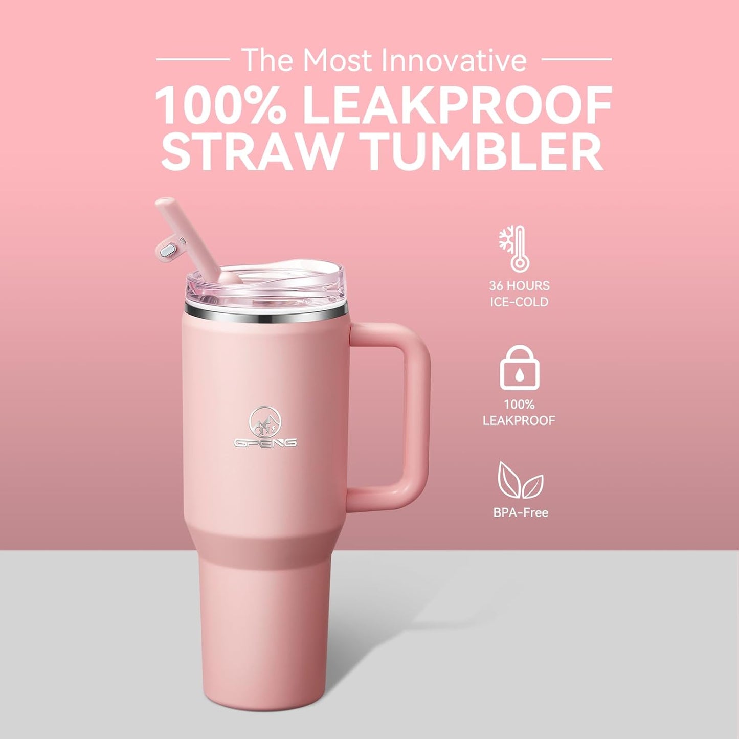 Gpeng 30/40/50 oz Tumbler with Handle, Water Bottles with Straw Lid, Insulated Stainless Steel Travel Mug Cup Holder Friendly, Keep Drinks Cold or Hot for Hours (LightGrey, 50 oz)