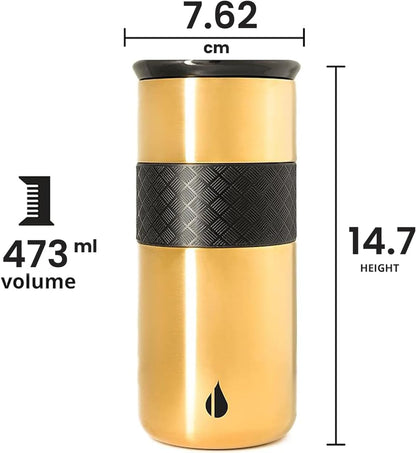 Elemental Artisan Insulated Tumbler, Triple Wall Coffee Travel Mug, Reusable Stainless Steel Coffee Tumbler with Ceramic Lid, Thermal Coffee Cups for Hot (6 Hrs) & Cold (18 Hrs), 16oz - Forest Green