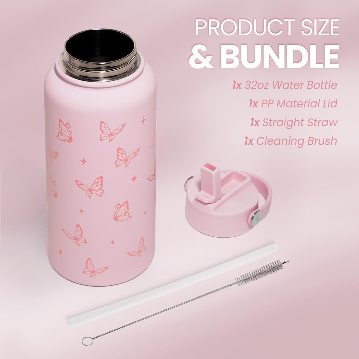 SANDJEST Pickleball Gift for Women, Water Bottle Stainless Steel 32oz with Lid & Straw, Sport Insulated Bottles Gifts for Girls Friends Teens Birthday Christmas