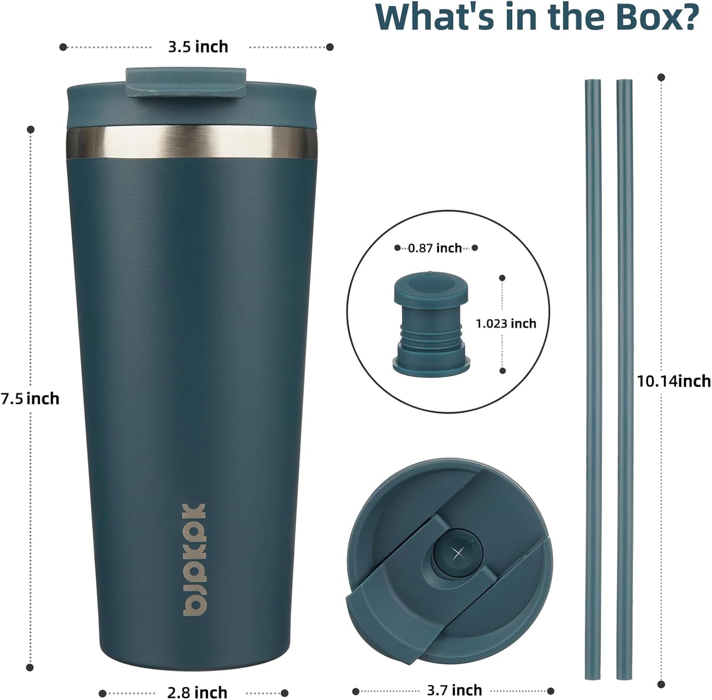 BJPKPK 22oz Insulated Tumbler With lid And Straw Stainless Steel Tumblers Travel Coffee Mug Reusable Thermal Cup,Sky
