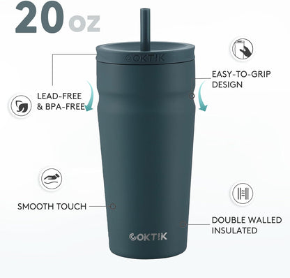 COKTIK 24oz Insulated Tumbler with Lid and Straw Iced Coffee Cup Reusable Stainless Steel Travel Mug Water Bottle Cupholder Friendly for Women Men Her Him (Blush)