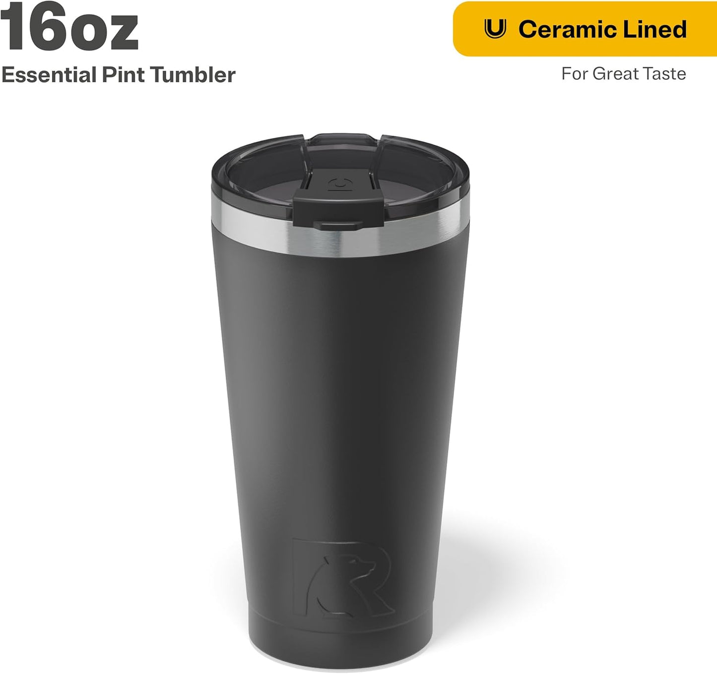 RTIC 16oz Essential Pint Tumbler with Lid, Ceramic Lined, Insulated, Stainless Steel, Metal, Double Wall Vacuum-Insulation, Portable Travel Cup for Beer, Iced Coffee, Tea, Hot and Cold Drink, Olive