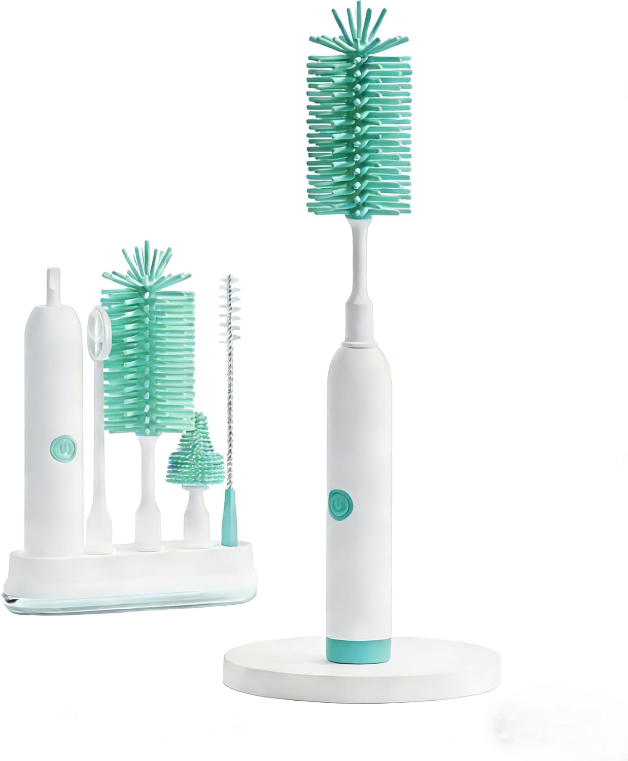 Rechargeable Electric Bottle Brush with Stand - 360° Spin Silicone Cleaner for Baby Bottles, Breast Pumps & Small Household Containers (Sea Blue)