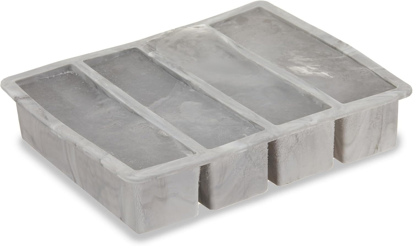 Host Ice Cube Tray, Makes Four 5-Inch Long Cubes, Durable Silicone Trays with Easy Release Design, Perfect for Water Bottles and Highball Glasses, Home Bar Accessories, Set of 1, Marble