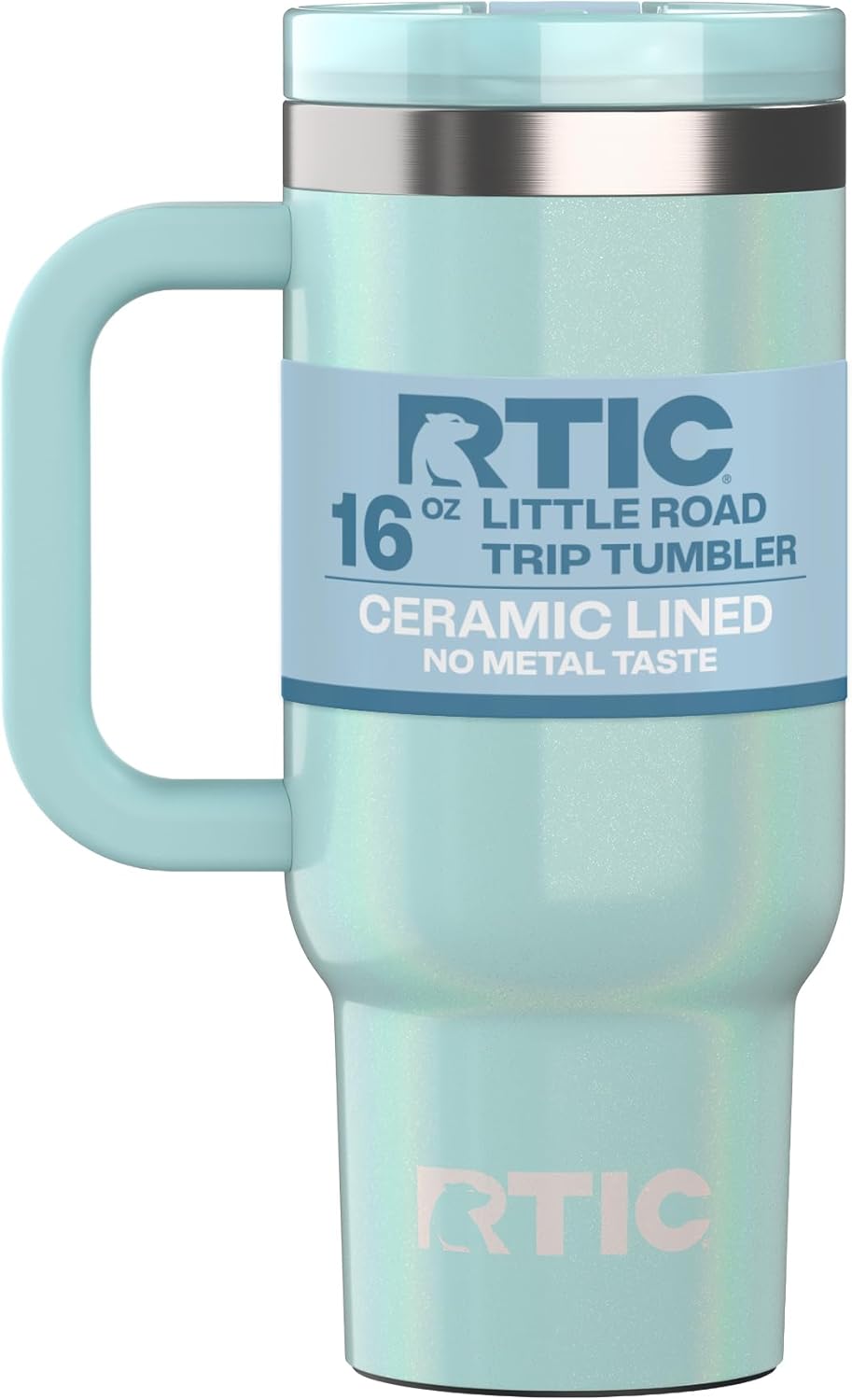 RTIC Little Road Trip Tumbler 16oz for Kids with Straw Lid and Handle, Ceramic Lined, Insulated Stainless Steel Travel Water Mug Cup, Leak-Proof, RTIC Ice Glitter