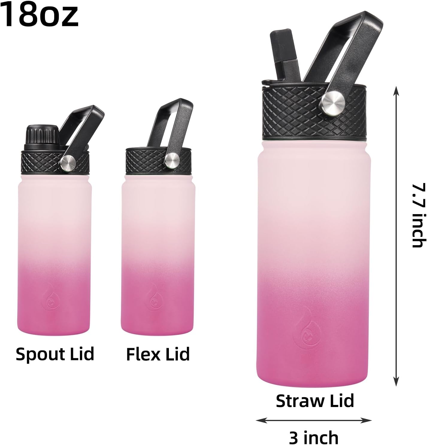 BJPKPK Insulated Water Bottles with Straw Lid, 40oz Stainless Steel Water Bottles with 3 Lids, BPA Free Leakproof Thermo, Tumblers, Cups for Sports, Gym- Midnight - Colors B