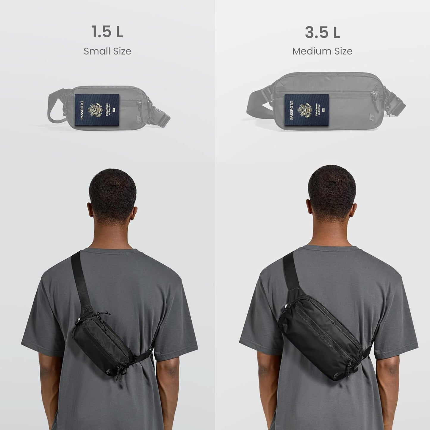 tomtoc 3.5L Sling Bag with RFID Blocking, Crossbody Bag Chest Shoulder Pack for Men and Women, Water-resistant Lightweight Casual Waist Fanny Pack for Travel/Daily Use