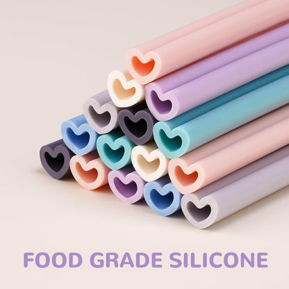 Tomorotec 15PCS Heart Shaped Silicone Straws Fit for Stanley 40oz 30oz 20oz Tumbler, 12.2 Inch Reusable Silicone Drinking Straws Fit for Stanley Cups, Customizable for Various Drinkware w/ 2 Brushes
