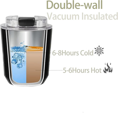 DEQIANG Travel Coffee Cup, Coffee Cup Travel with Lid, Insulated Coffee Mug for Hot & Cold Beverages, Great Gift Choice for Coffee Lovers, Office Workers, Hikers & Commuters (Black, 8.5 oz)