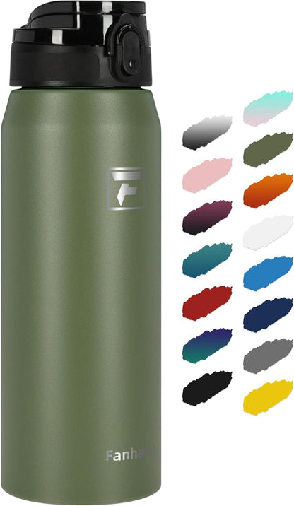 Fanhaw 20 oz Insulated Stainless Steel Water Bottle with Anti-Dust Chug Lid, Leakproof Vacuum Metal Everyday Use Bottle for Kids, Teens & Adults, Back to School Essentials (Green Blue)