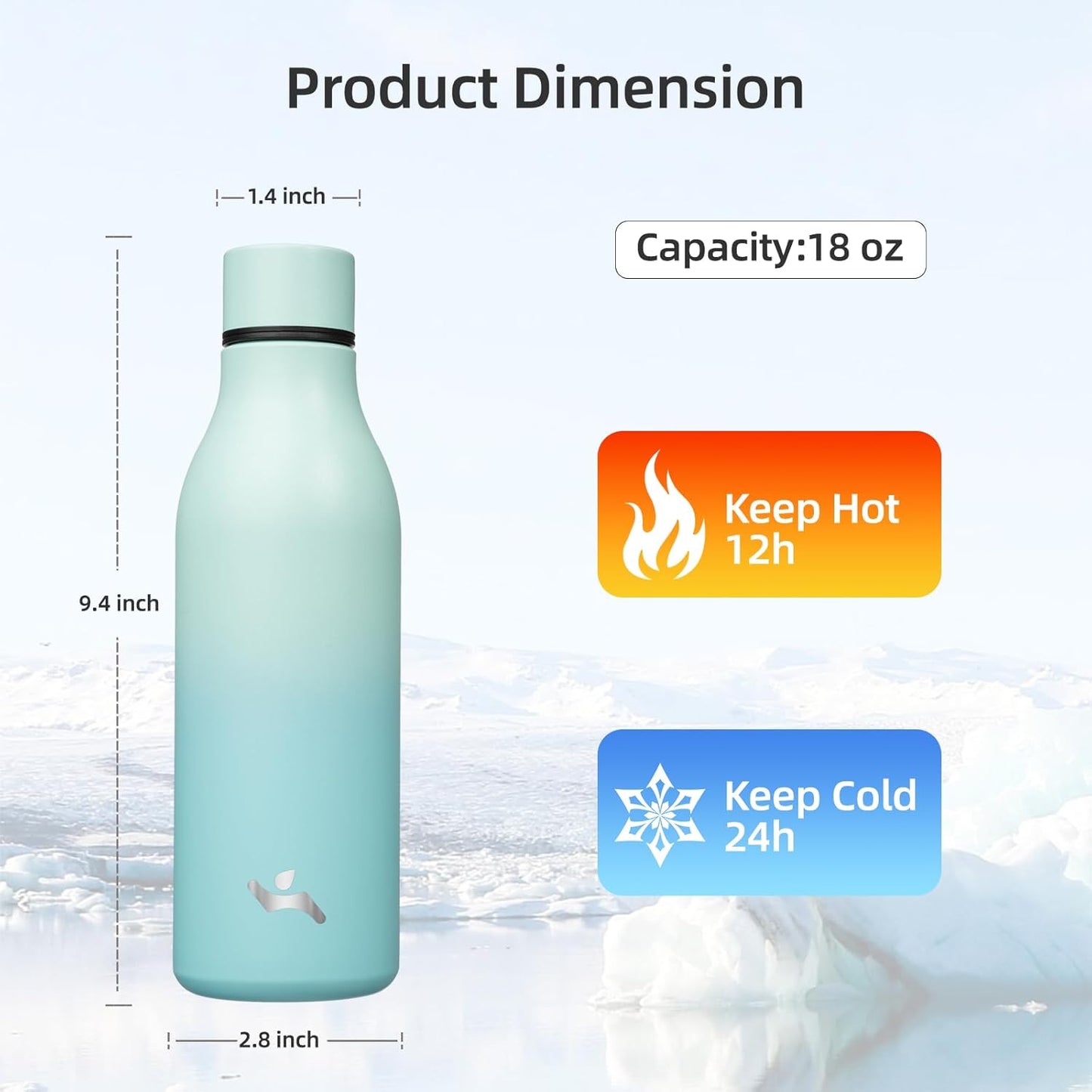 Konokyo Insulated Water Bottle with Strap,18 oz Double Wall Stainless Steel Vacuum Bottles Metal Water Flask,Macaron Green - Colors A