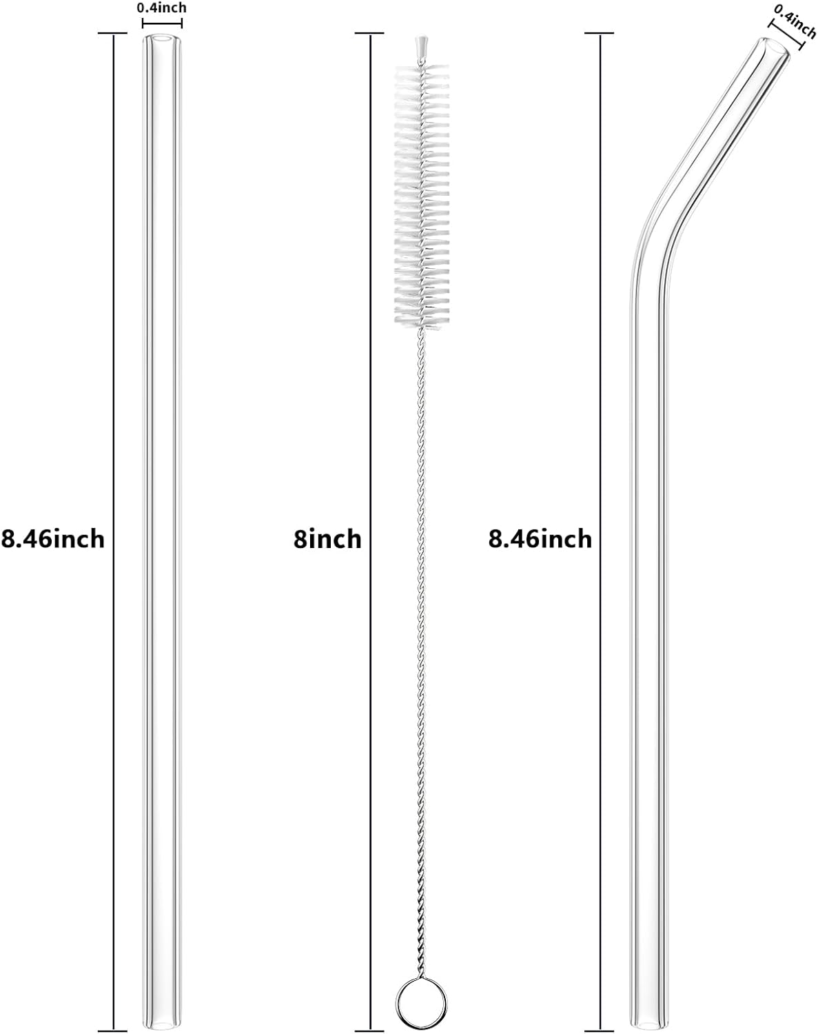 6 PCS Reusable Glass Drinking Straw, Replacement Straw 7.88'' x 8MM Clear Practical Straw for 20/30/32oz Tumblers Smoothie Straws 3 Straight 3 Bent with 1 Cleaning Brush for Coffee Tea Juice Milkshake